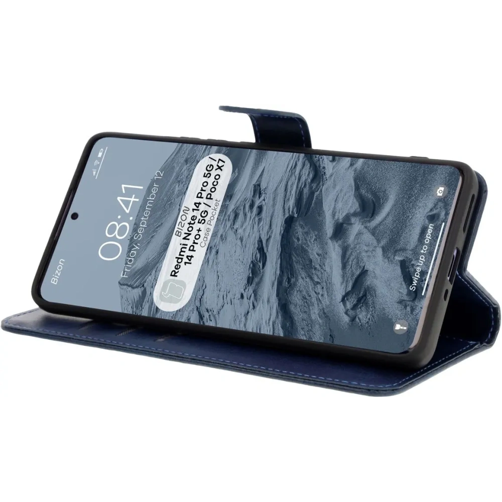 Etui z klapką Bizon Case Pocket do Xiaomi Redmi Note 14 Pro 5G / Poco X7 granatowe
