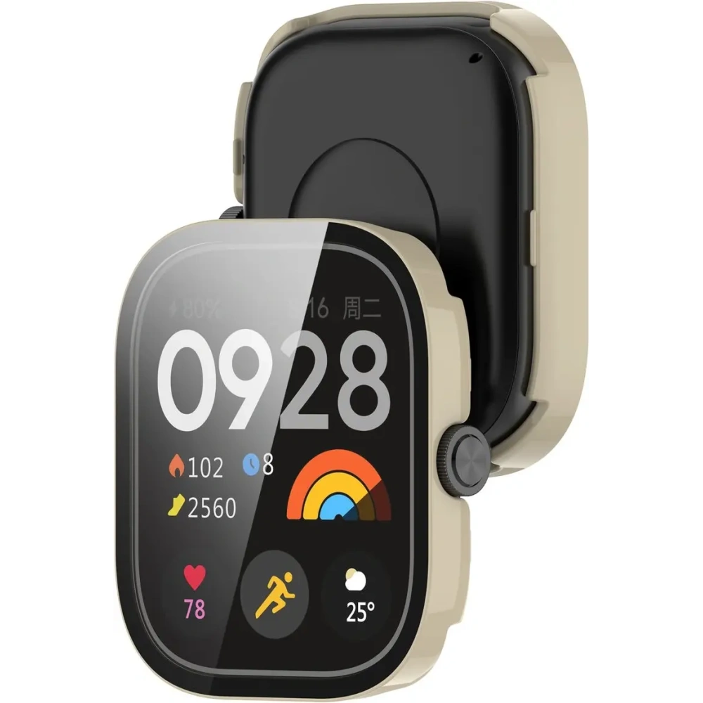 Etui ze szkłem do zegarka Bizon Case+Glass Watch do Xiaomi Redmi Watch 5 beżowe