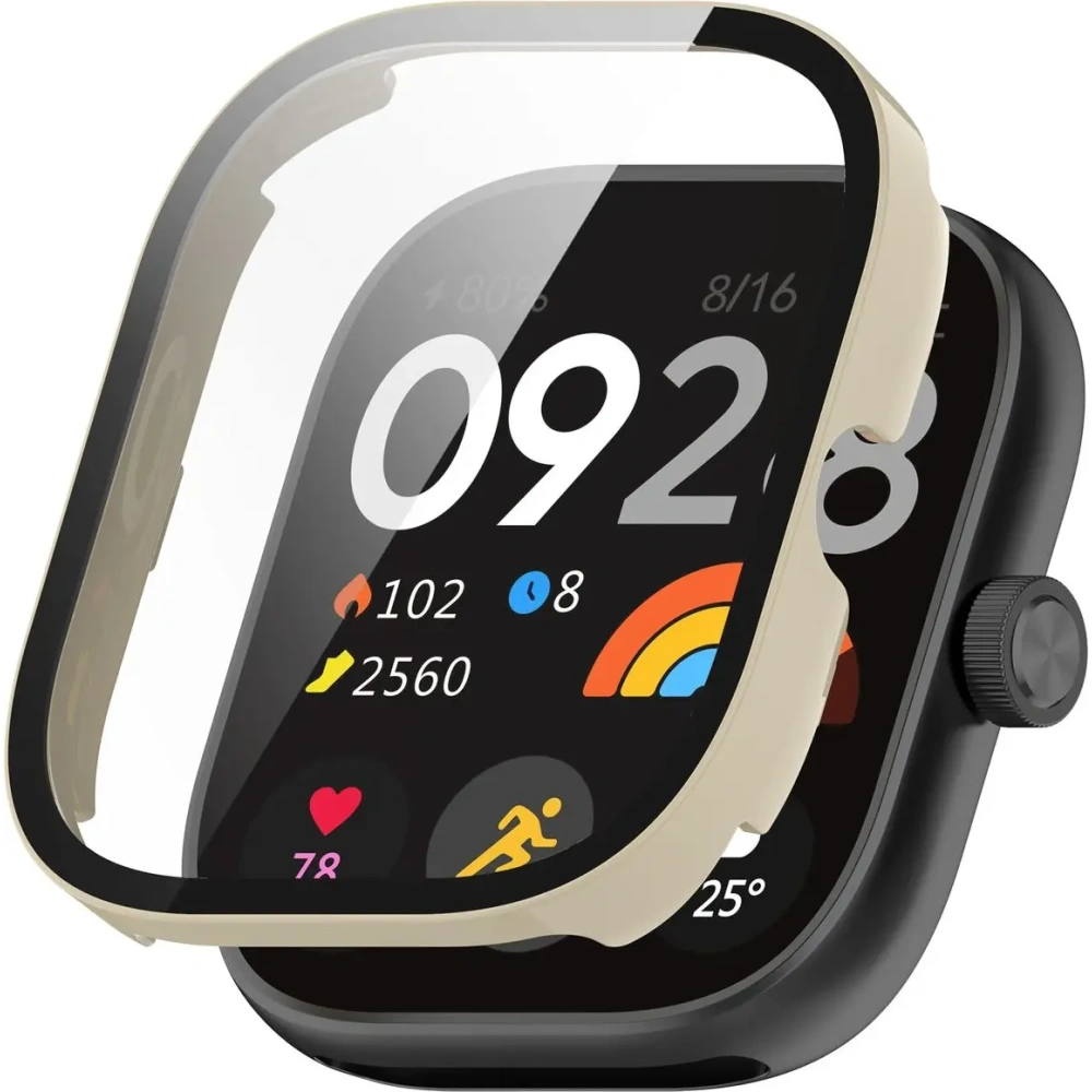 Etui ze szkłem do zegarka Bizon Case+Glass Watch do Xiaomi Redmi Watch 5 beżowe