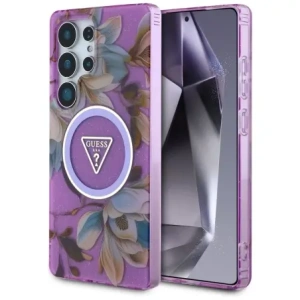Kup Etui Guess Glitter Flowers Triangle Buttons MagSafe do Samsung Galaxy S25 Ultra fialový - GUE4317 - {ean13} - Sklep Home Screen