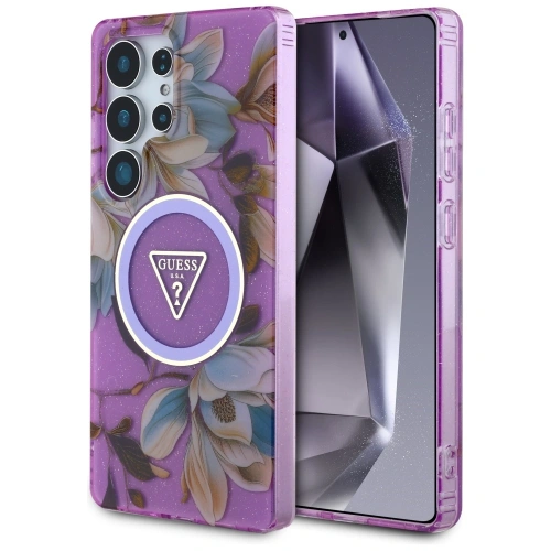Kup Etui Guess Glitter Flowers Triangle Buttons MagSafe do Samsung Galaxy S25 Ultra fialový - GUE4317 - {ean13} - Sklep Home Screen