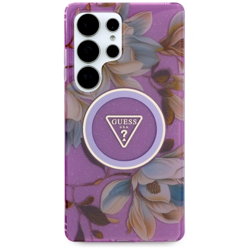 Buy Guess Glitter Flowers Triangle Buttons MagSafe Samsung Galaxy S25 Ultra purple - GUE4317 - {ean13} - Home Screen Store Europe