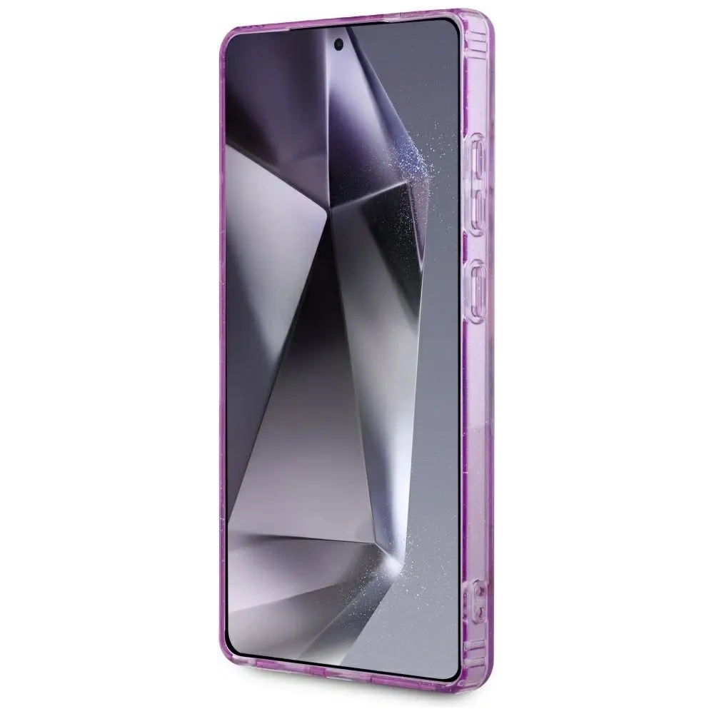 Etui Guess Glitter Flowers Triangle Buttons MagSafe do Samsung Galaxy S25 Ultra fioletowy