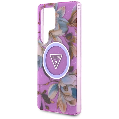 Kup Etui Guess Glitter Flowers Triangle Buttons MagSafe do Samsung Galaxy S25 Ultra fialový - GUE4317 - {ean13} - Sklep Home Screen