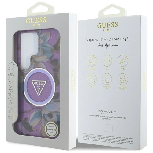 Kup Etui Guess Glitter Flowers Triangle Buttons MagSafe do Samsung Galaxy S25 Ultra fialový - GUE4317 - {ean13} - Sklep Home Screen