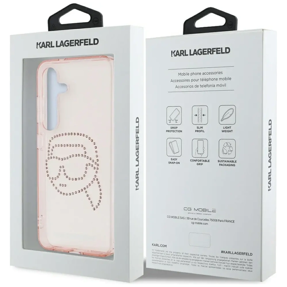 Etui Karl Lagerfeld Rhinestones K. Head Logo do Samsung Galaxy S25 różowy