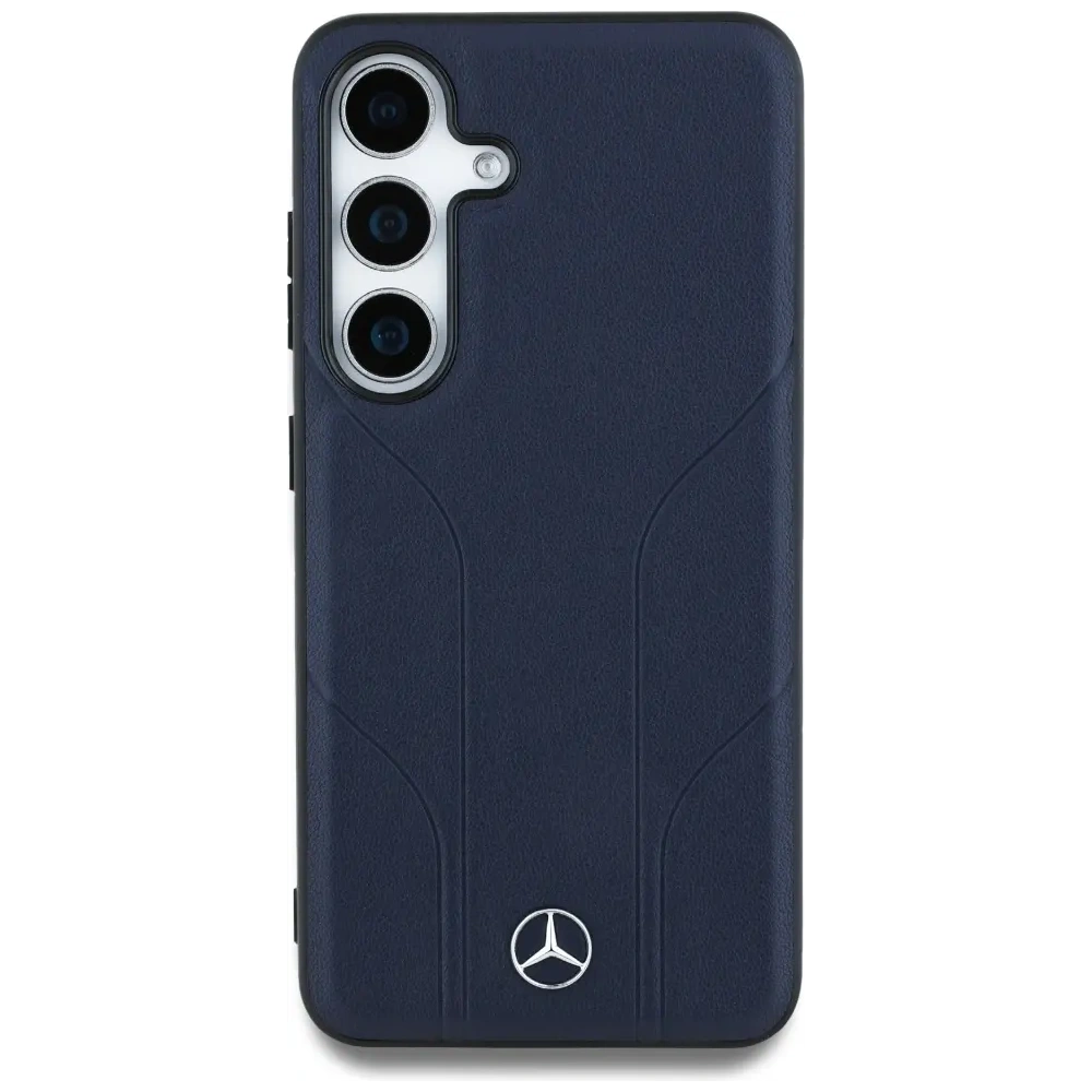 Etui Mercedes Leather Debossed Lines MagSafe do Samsung Galaxy S25 niebieski