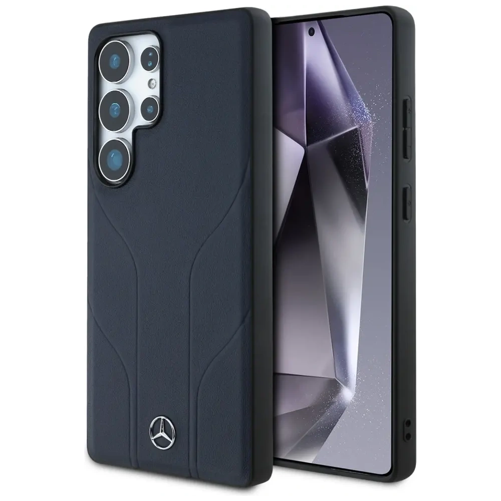 Etui Mercedes Leather Debossed Lines MagSafe do Samsung Galaxy S25 Ultra niebieski