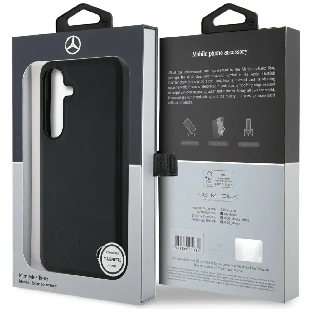 Etui Mercedes Leather Horizontal Debossed Curves MagSafe do Samsung Galaxy S25 czarny