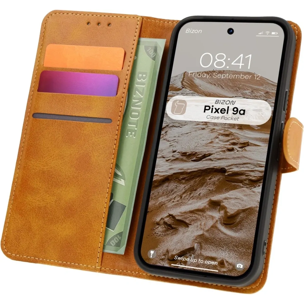 Etui z klapką Bizon Case Pocket do Google Pixel 9a brązowe