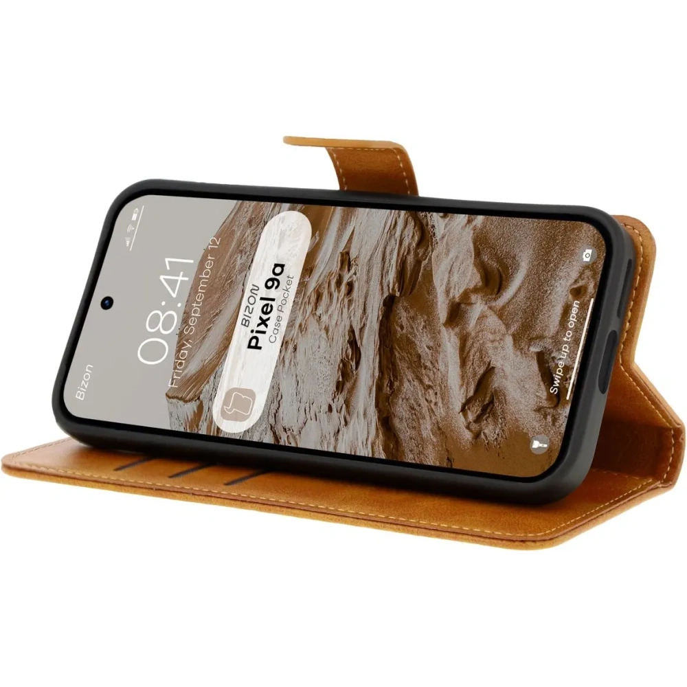 Etui z klapką Bizon Case Pocket do Google Pixel 9a brązowe