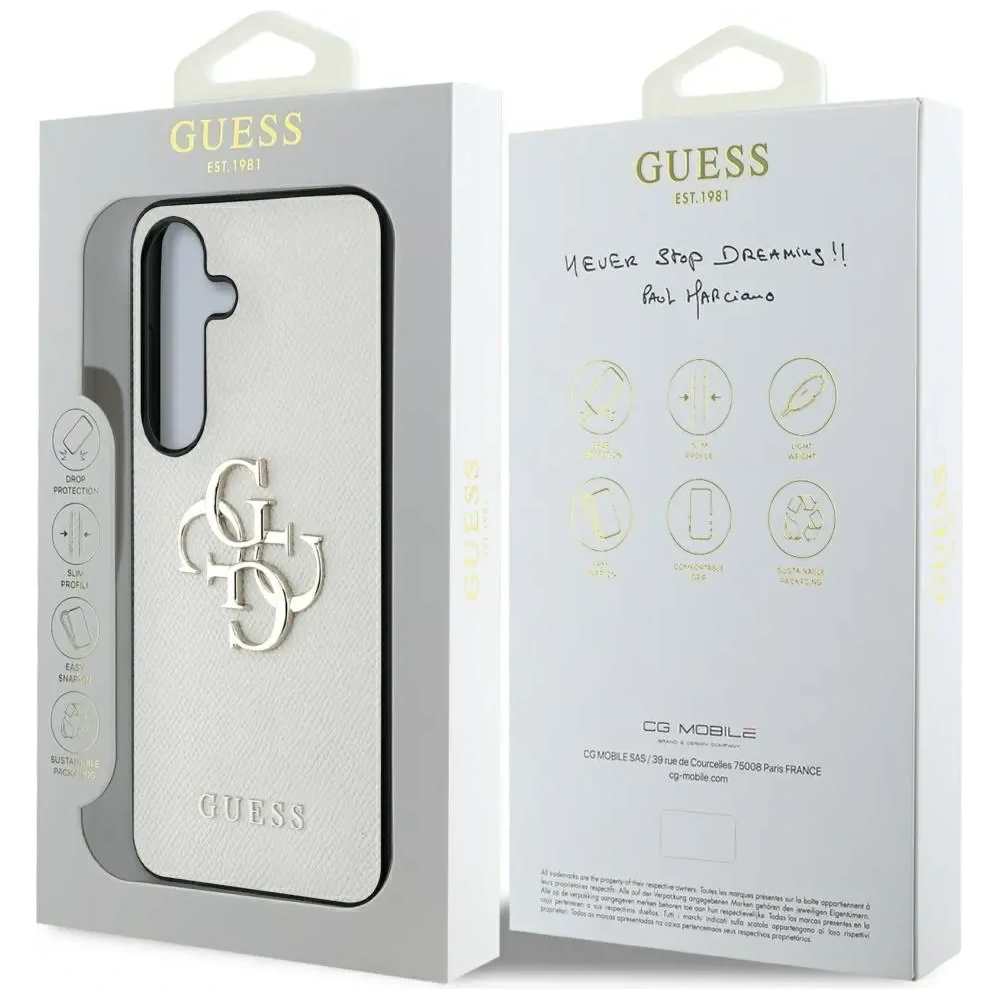 Etui Guess Grained Big 4G Logo Small Classic Logo do Samsung Galaxy S25 beżowy