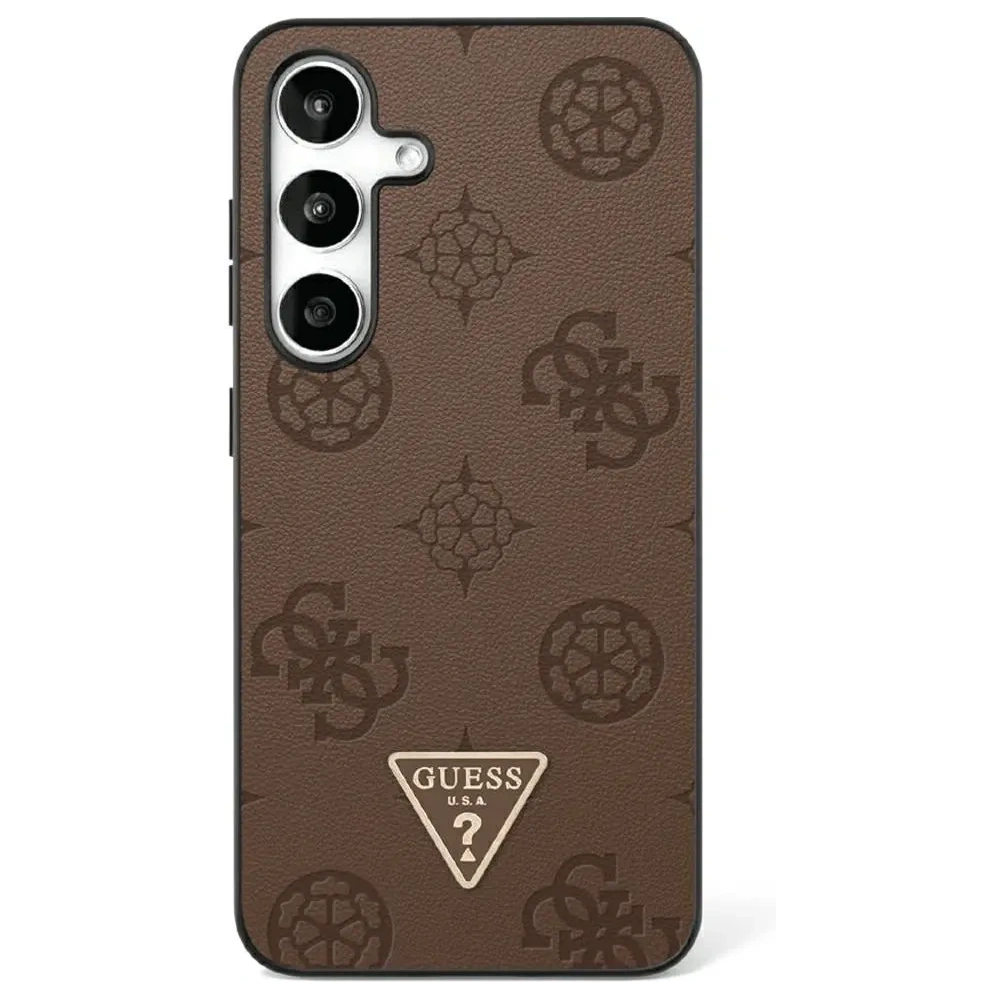 Etui Guess Grained Hot Stamp Peony Pattern Triangle Logo MagSafe do Samsung Galaxy S25 Ultra brązowy