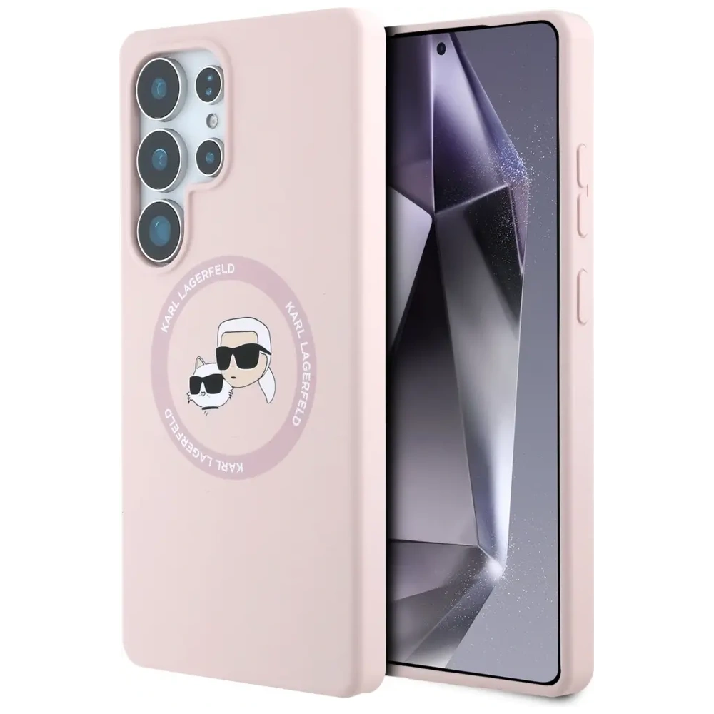 Etui Karl Lagerfeld Silicone Double Heads And Circle MagSafe do Samsung Galaxy S25 Ultra różowy