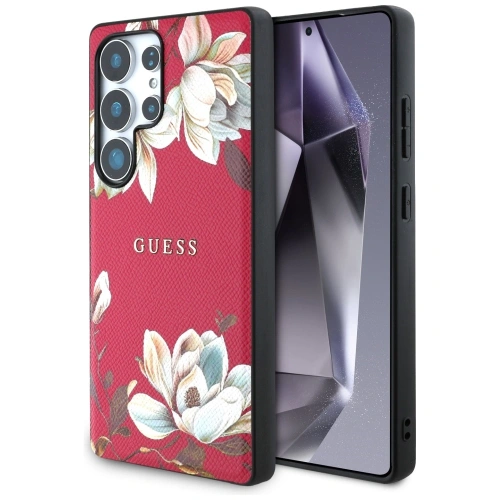 Etui Guess Grained Printed Flower Pattern MagSafe do Samsung Galaxy S25 Ultra fuksja