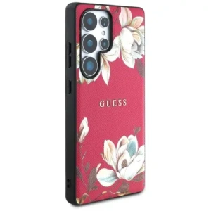 Etui Guess Grained Printed Flower Pattern MagSafe do Samsung Galaxy S25 Ultra fuksja