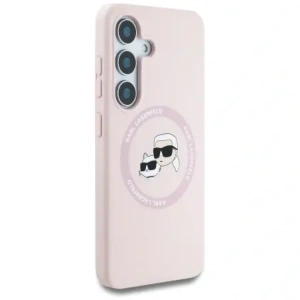 Etui Karl Lagerfeld Silicone Double Heads And Circle MagSafe do Samsung Galaxy S25+ Plus różowy