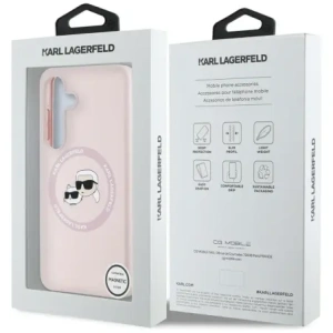 Etui Karl Lagerfeld Silicone Double Heads And Circle MagSafe do Samsung Galaxy S25+ Plus różowy