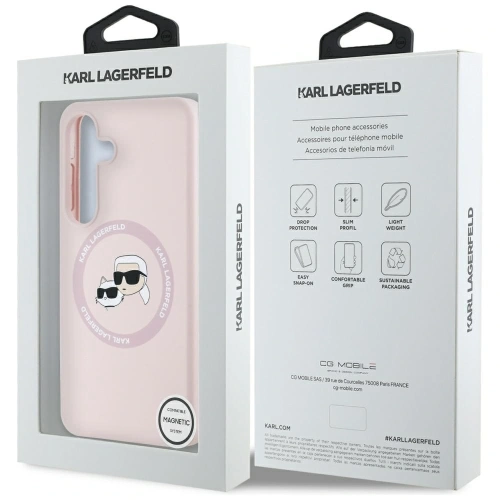 Etui Karl Lagerfeld Silicone Double Heads And Circle MagSafe do Samsung Galaxy S25+ Plus różowy