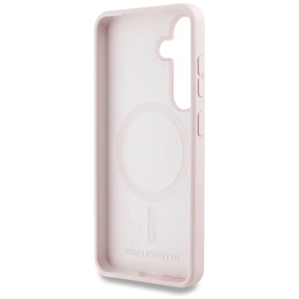 Etui Karl Lagerfeld Silicone Double Heads And Circle MagSafe do Samsung Galaxy S25 różowy