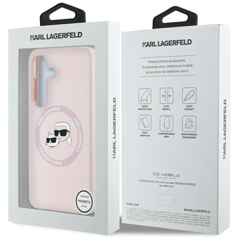 Etui Karl Lagerfeld Silicone Double Heads And Circle MagSafe do Samsung Galaxy S25 różowy