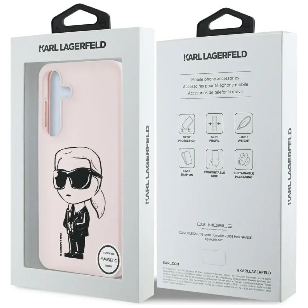 Etui Karl Lagerfeld Silicone Graffiti Ikonik Printed Logo MagSafe do Samsung Galaxy S25 różowy