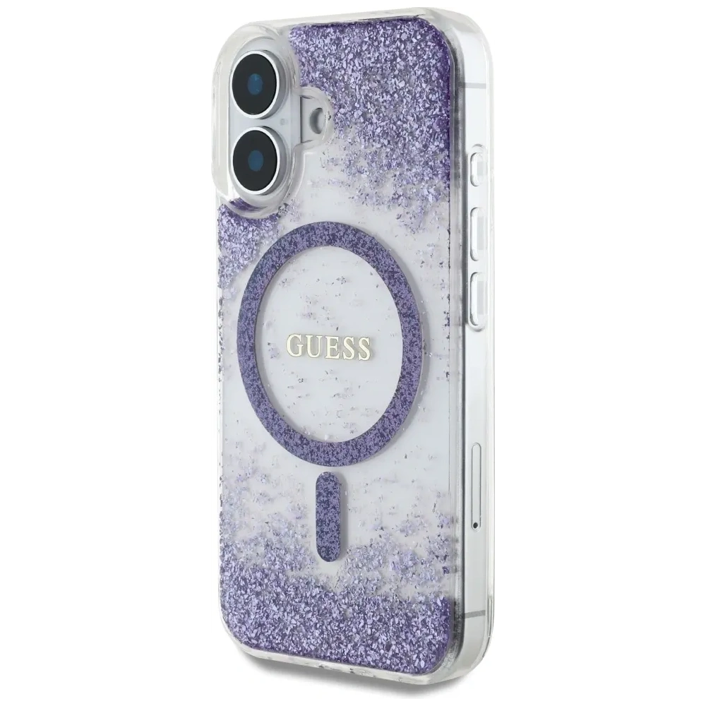 Etui Guess HC Resin Bottom Glitter do Apple iPhone 16 MagSafe fioletowy
