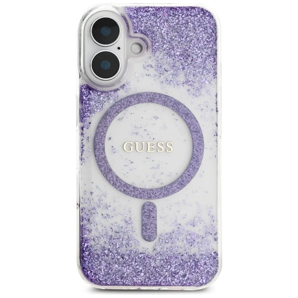 Etui Guess HC Resin Bottom Glitter do Apple iPhone 16 MagSafe fioletowy