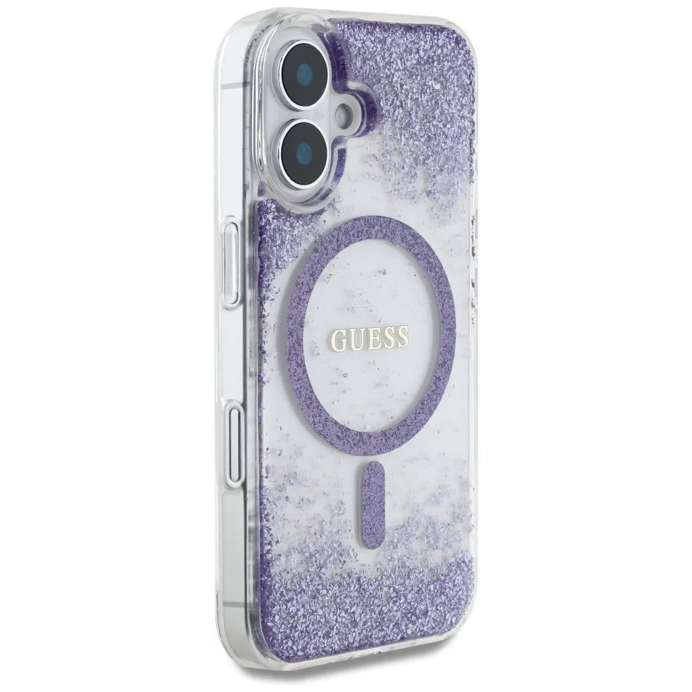 Etui Guess HC Resin Bottom Glitter do Apple iPhone 16 MagSafe fioletowy