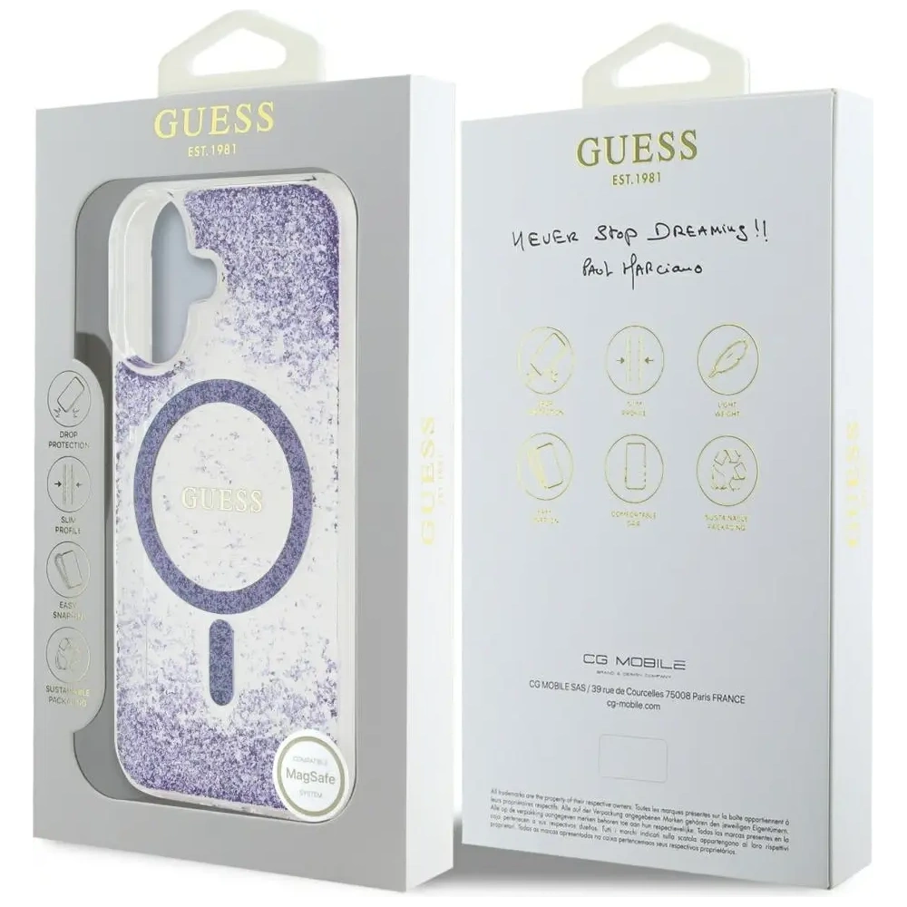Etui Guess HC Resin Bottom Glitter do Apple iPhone 16 MagSafe fioletowy