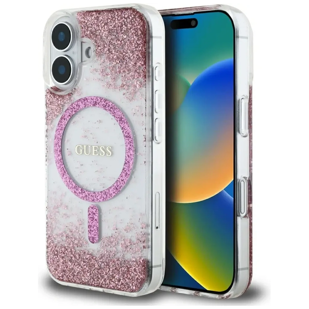 Etui Guess HC Resin Bottom Glitter do Apple iPhone 16 MagSafe różowy