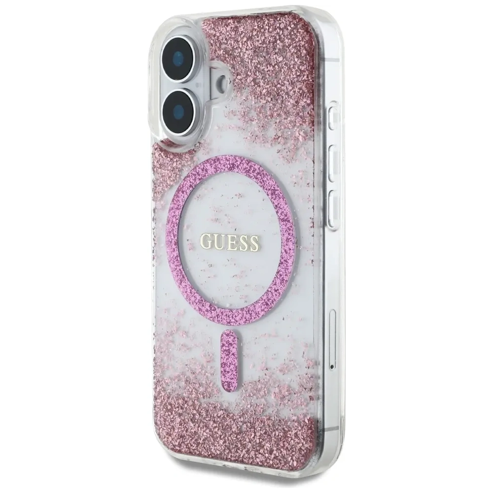Etui Guess HC Resin Bottom Glitter do Apple iPhone 16 MagSafe różowy