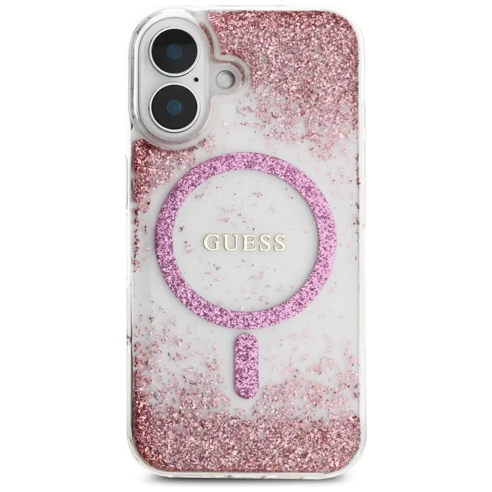 Etui Guess HC Resin Bottom Glitter do Apple iPhone 16 MagSafe różowy