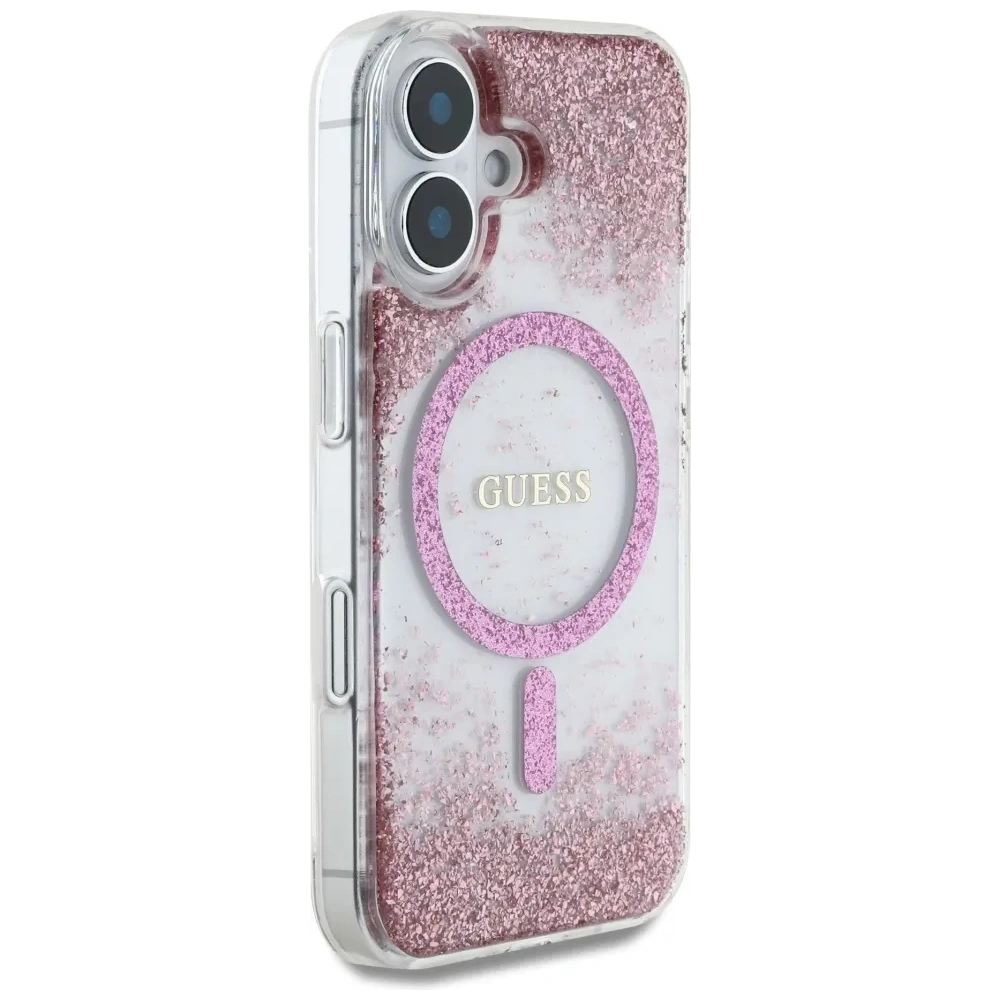 Etui Guess HC Resin Bottom Glitter do Apple iPhone 16 MagSafe różowy