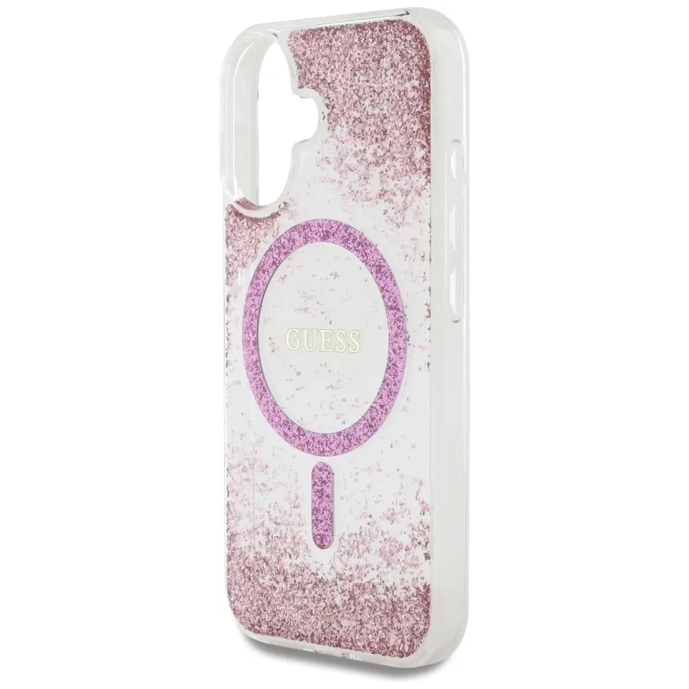 Etui Guess HC Resin Bottom Glitter do Apple iPhone 16 MagSafe różowy