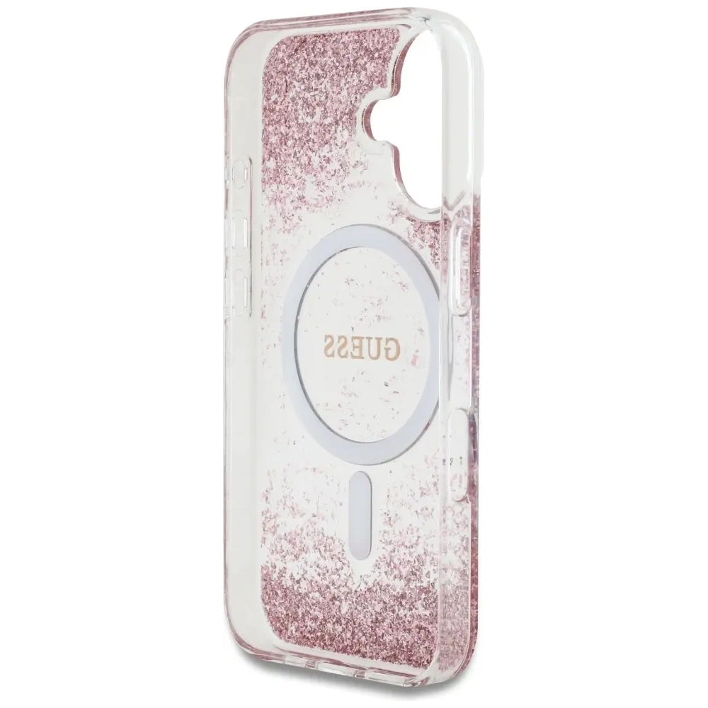 Etui Guess HC Resin Bottom Glitter do Apple iPhone 16 MagSafe różowy