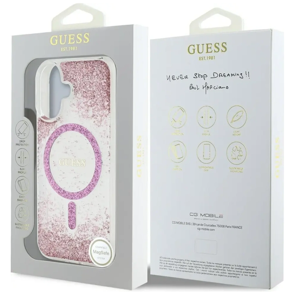 Etui Guess HC Resin Bottom Glitter do Apple iPhone 16 MagSafe różowy