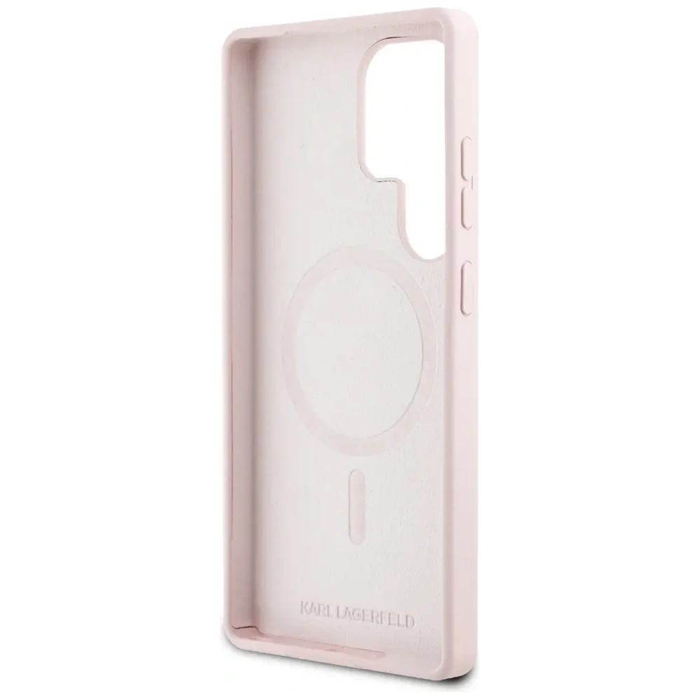 Etui Karl Lagerfeld Silicone Graffiti Ikonik Printed Logo MagSafe do Samsung Galaxy S25 Ultra różowy
