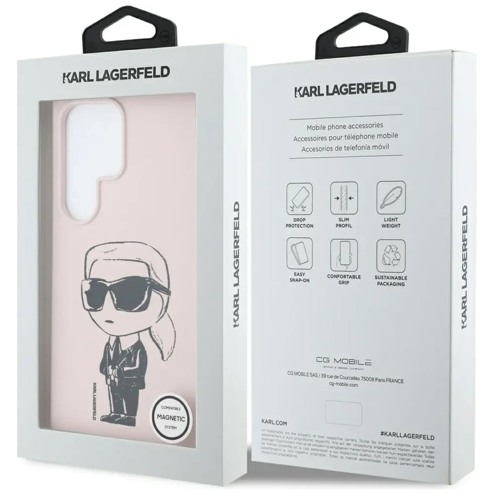 Etui Karl Lagerfeld Silicone Graffiti Ikonik Printed Logo MagSafe do Samsung Galaxy S25 Ultra różowy