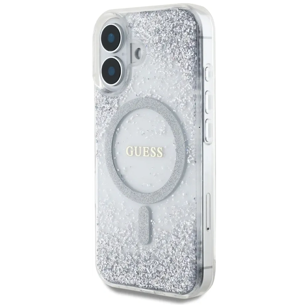 Etui Guess HC Resin Bottom Glitter do Apple iPhone 16 MagSafe srebrny
