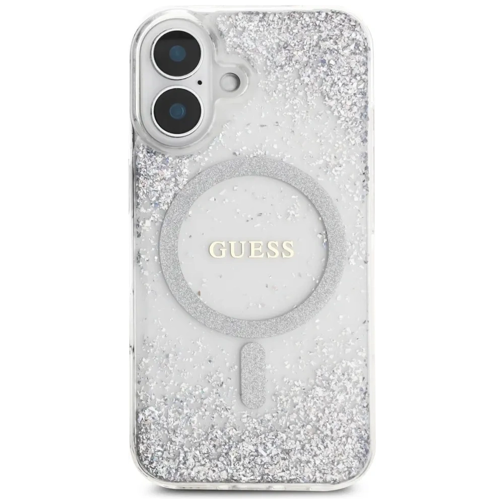 Etui Guess HC Resin Bottom Glitter do Apple iPhone 16 MagSafe srebrny
