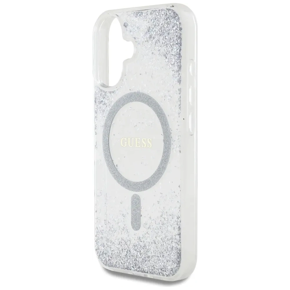 Etui Guess HC Resin Bottom Glitter do Apple iPhone 16 MagSafe srebrny