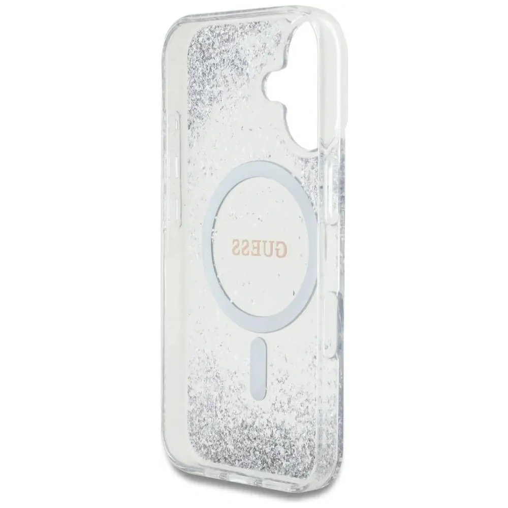 Etui Guess HC Resin Bottom Glitter do Apple iPhone 16 MagSafe srebrny