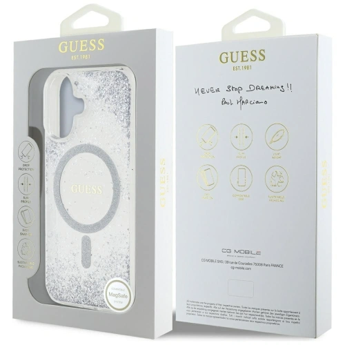 Buy Guess HC Resin Bottom Glitter Apple iPhone 16 MagSafe silver - GUE4333 - {ean13} - Home Screen Store Europe