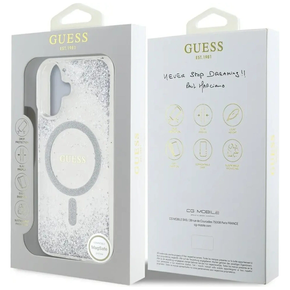 Etui Guess HC Resin Bottom Glitter do Apple iPhone 16 MagSafe srebrny