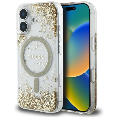Kup Guess HC Resin Bottom Glitter Apple iPhone 16 MagSafe aurie - GUE4334 - {ean13} - Sklep Home Screen