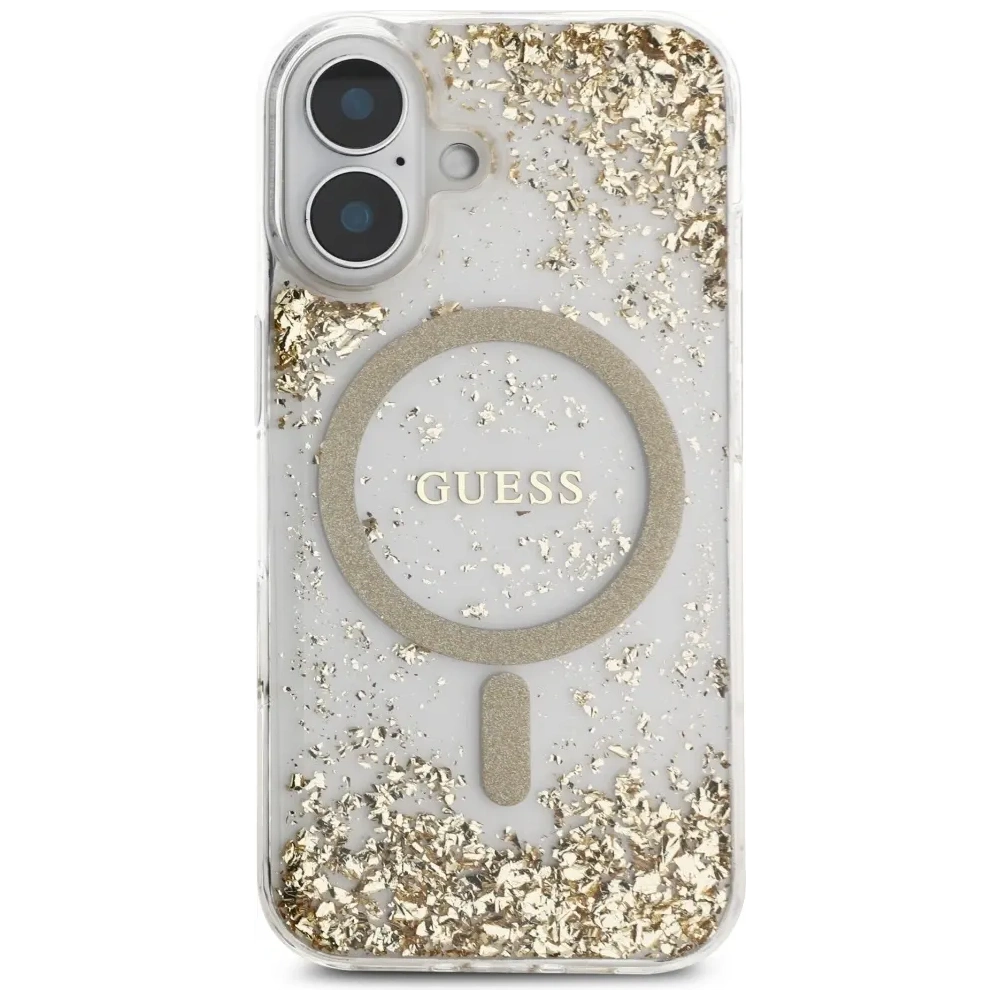 Etui Guess HC Resin Bottom Glitter do Apple iPhone 16 MagSafe złoty