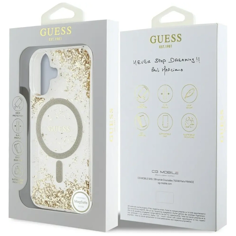 Etui Guess HC Resin Bottom Glitter do Apple iPhone 16 MagSafe złoty