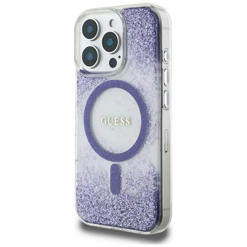 Etui Guess HC Resin Bottom Glitter do Apple iPhone 16 Pro MagSafe fioletowy