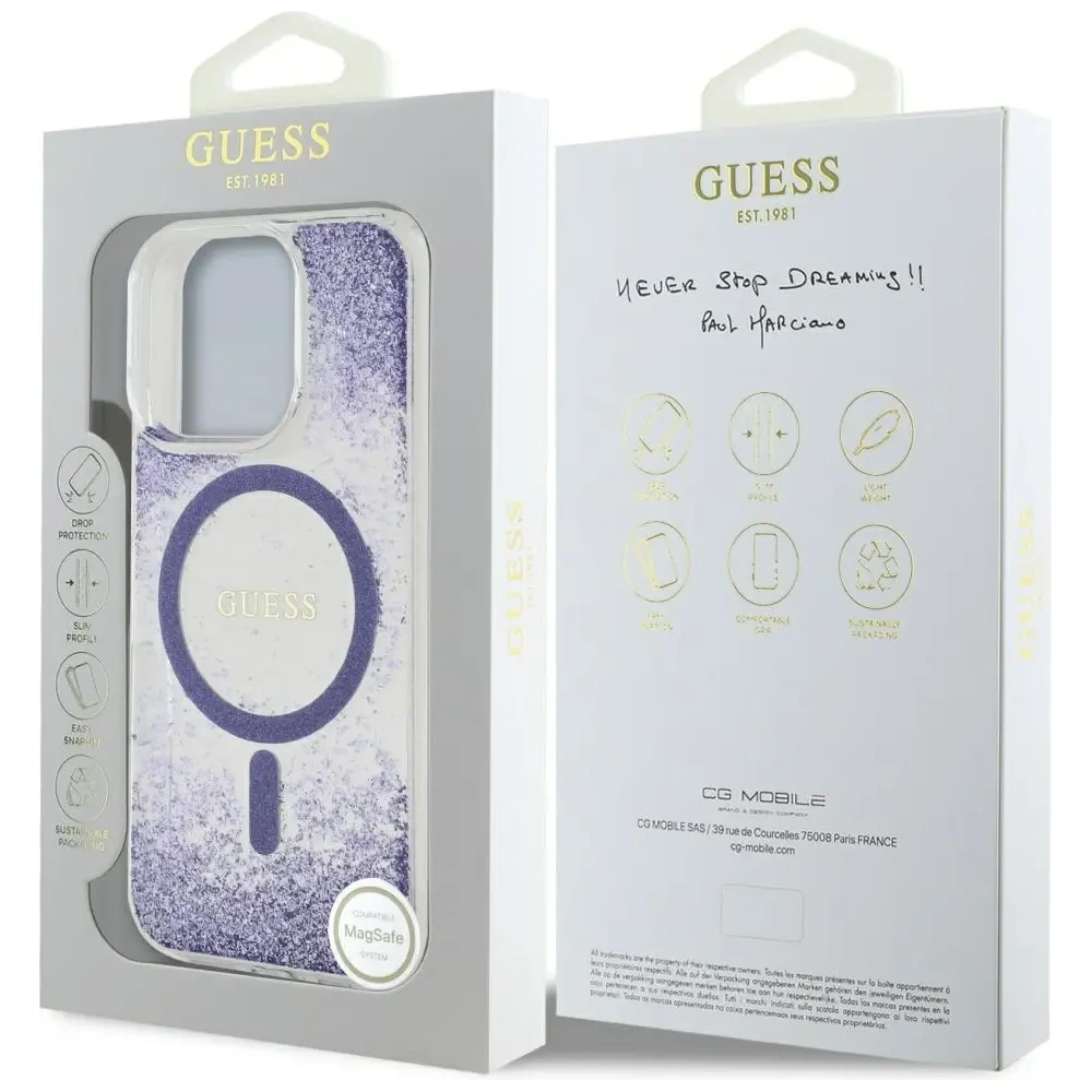 Etui Guess HC Resin Bottom Glitter do Apple iPhone 16 Pro MagSafe fioletowy